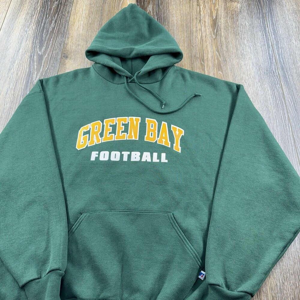 Vintage Green Bay Packers Hoodie Mens XXL Green Sweatshirt NFL Football Russell